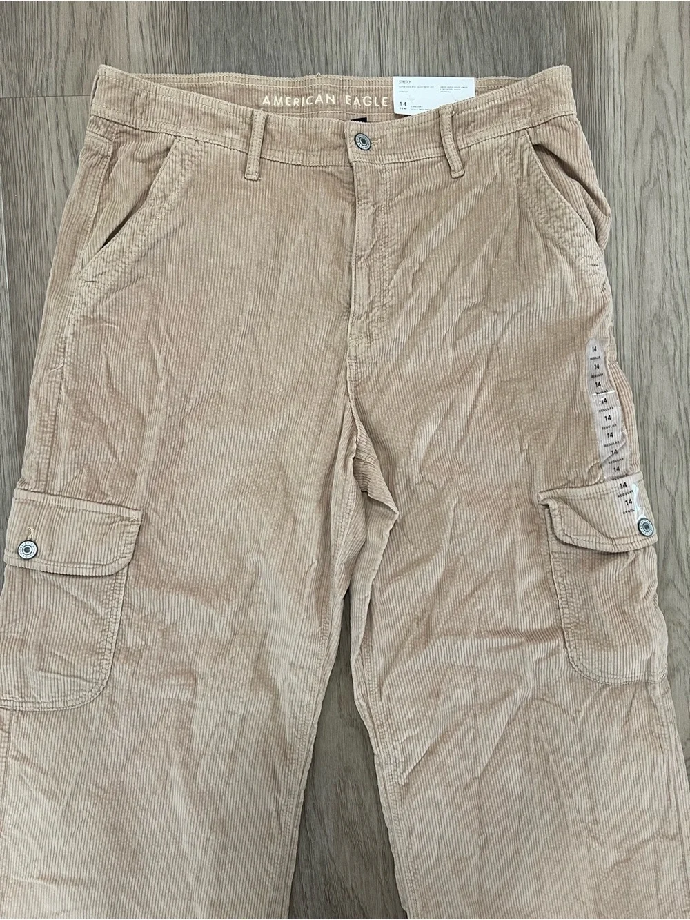 American Eagle Super High Rise Baggy Wide Leg Corduroy Cargo Pants Size 14 NWT